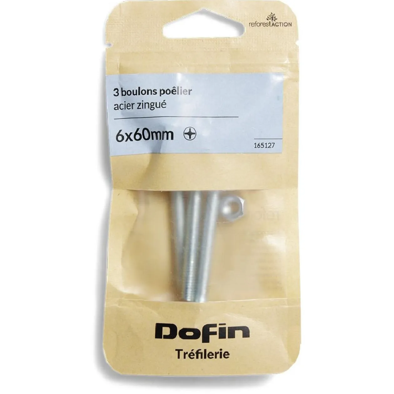 3 boulons poêlier cruciforme acier zingué - 6x60 mm