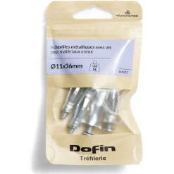 4 chevilles métalliques pour matériaux creux avec vis - Ø11x36 mm