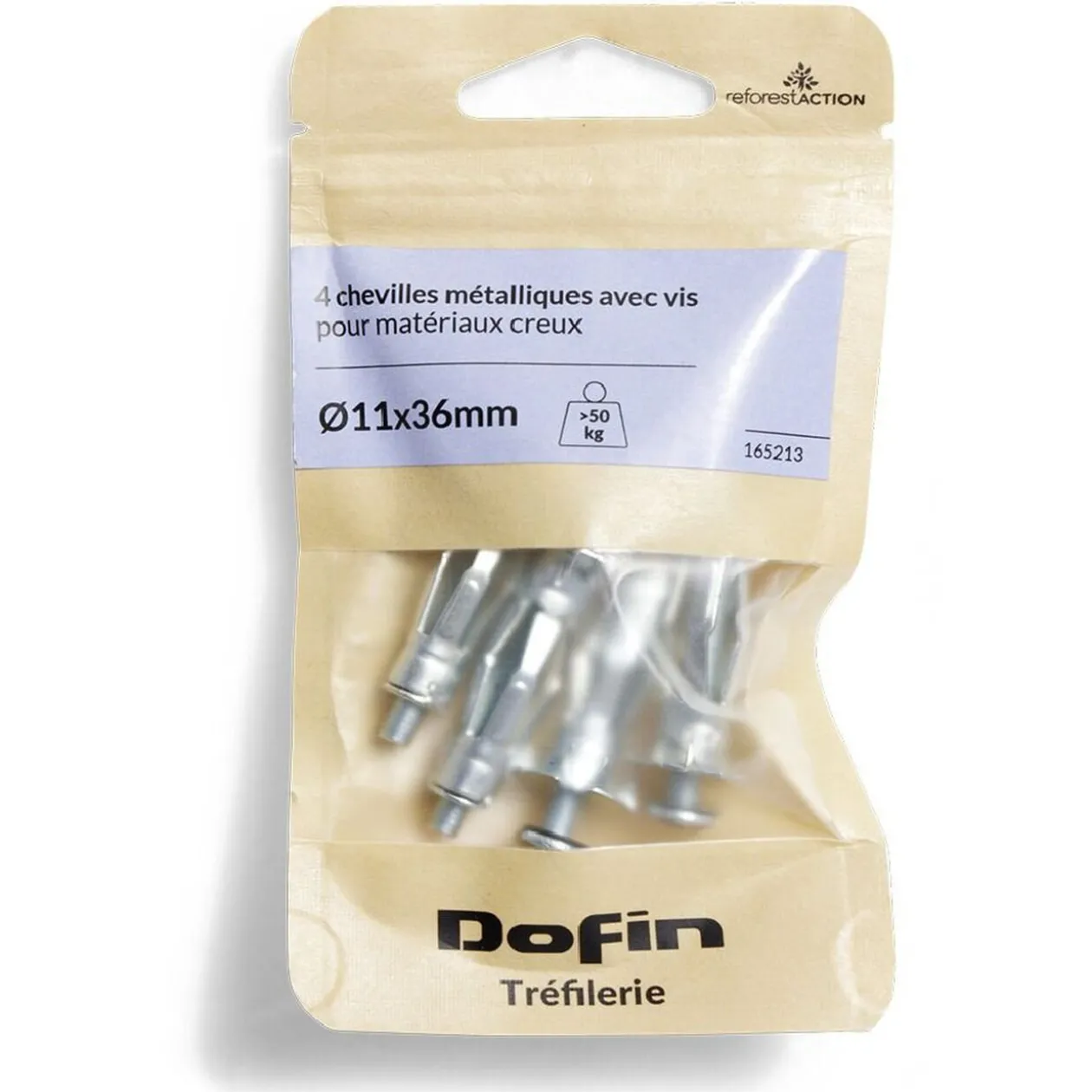 4 chevilles métalliques pour matériaux creux avec vis - Ø11x36 mm