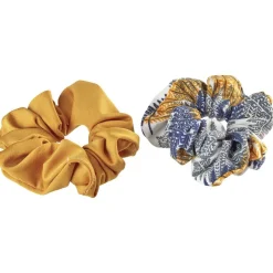 2 chouchous assortis moutarde uni/imprimé fleurs