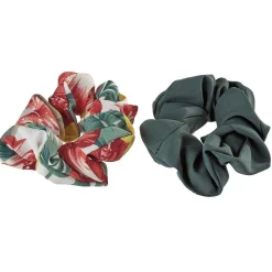 2 chouchous assortis vert uni/imprimé fleurs