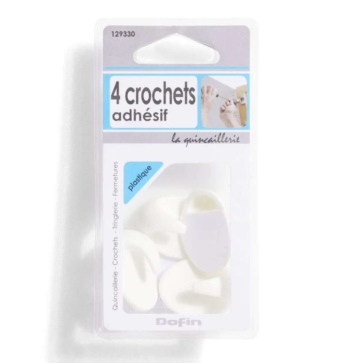 4 crochets adhésifs en plastique blanc