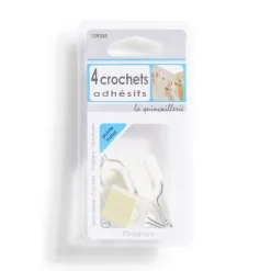 4 crochets adhésifs en plastique avec pointe métal - 30x25 mm
