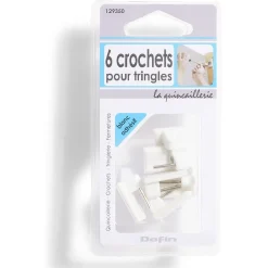 6 crochets adhésifs pour tringle en plastique blanc - 17x24 mm