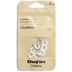 8 crochets ouverts en acier plastifié blanc - 2,5x20 mm