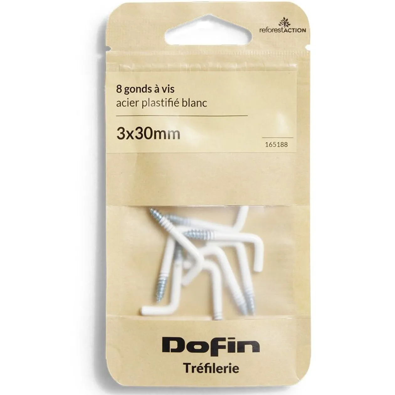 8 gonds à vis acier plastifié blanc - 3x30mm