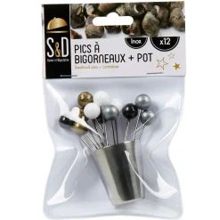 12 piques à bigorneaux avec pot