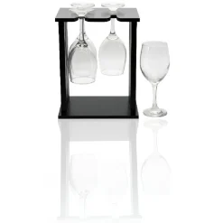 4 verres à vin avec support en bois noir