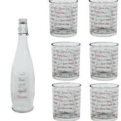 6 verres et 1 bouteille 1 L