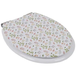 Abattant WC bois motif floral avec frein de chute déclipsable réglable