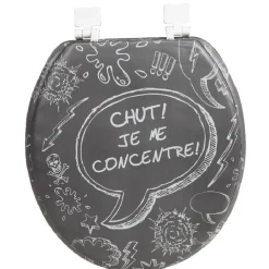Abattant WC gris avec inscription chut je me concentre