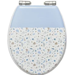 Abattant WC MDF motif terrazzo effet granit blanc et bleu