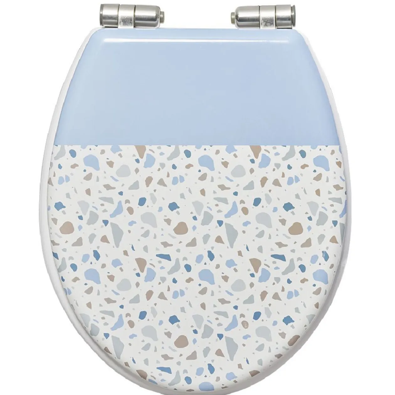 Abattant WC MDF motif terrazzo effet granit blanc et bleu
