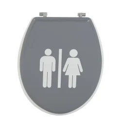 Abattant WC motif pictogramme fille et garçon gris et blanc
