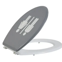 Abattant WC motif pictogramme fille et garçon gris et blanc