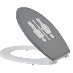Abattant WC motif pictogramme fille et garçon gris et blanc