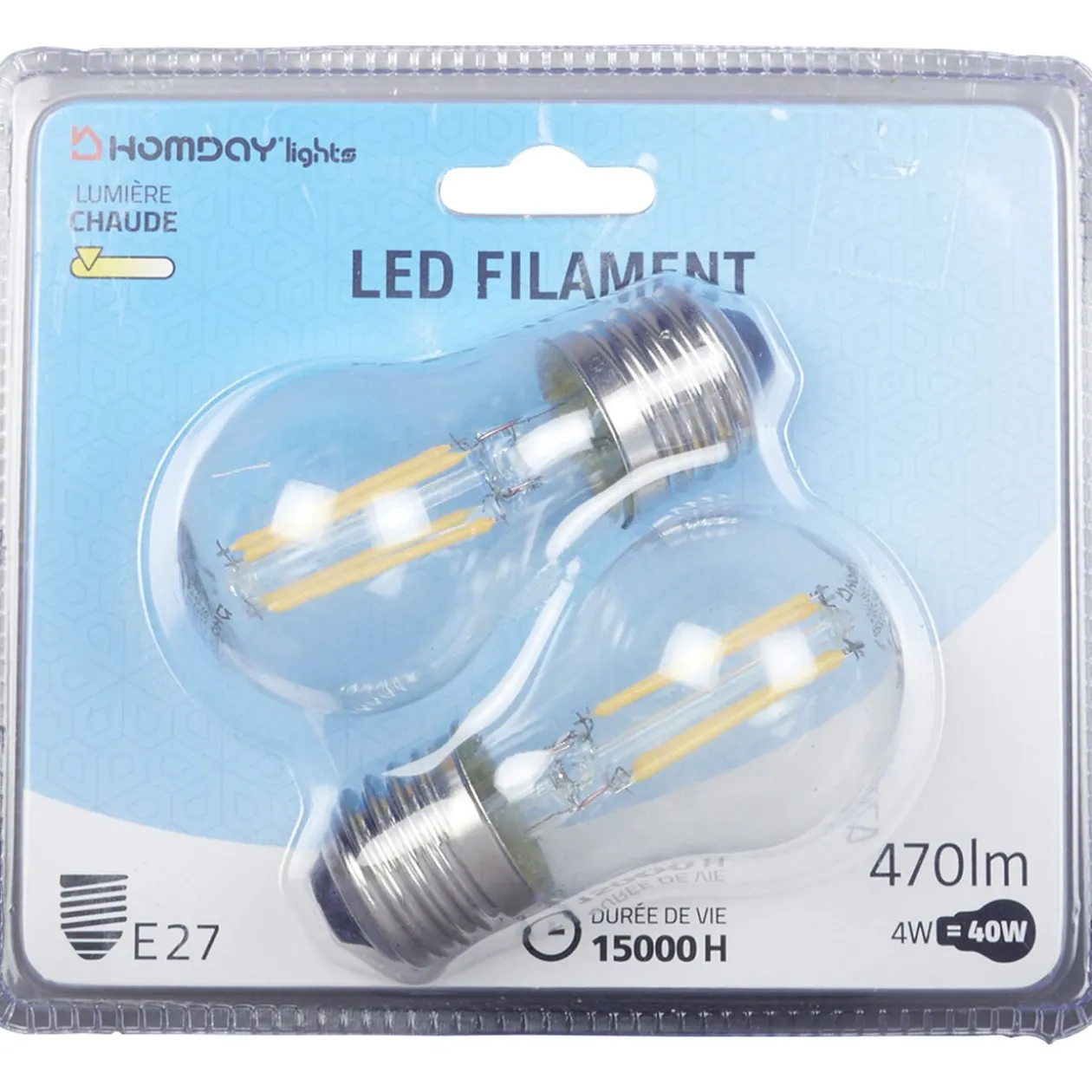 Ampoule LED à filament G45 lumière chaude 4W x2