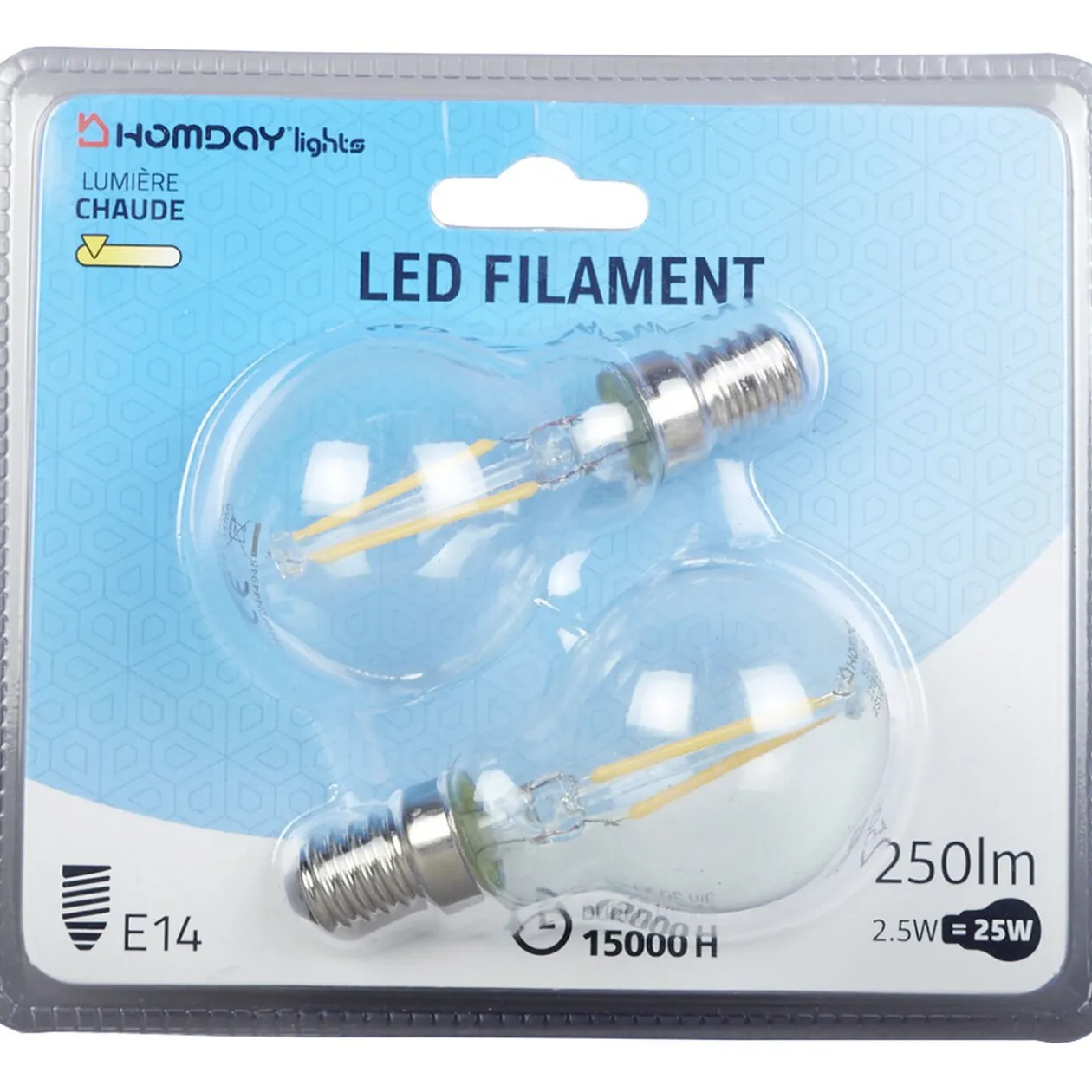 Ampoule LED à filament G45 lumière chaude 2,5W x2