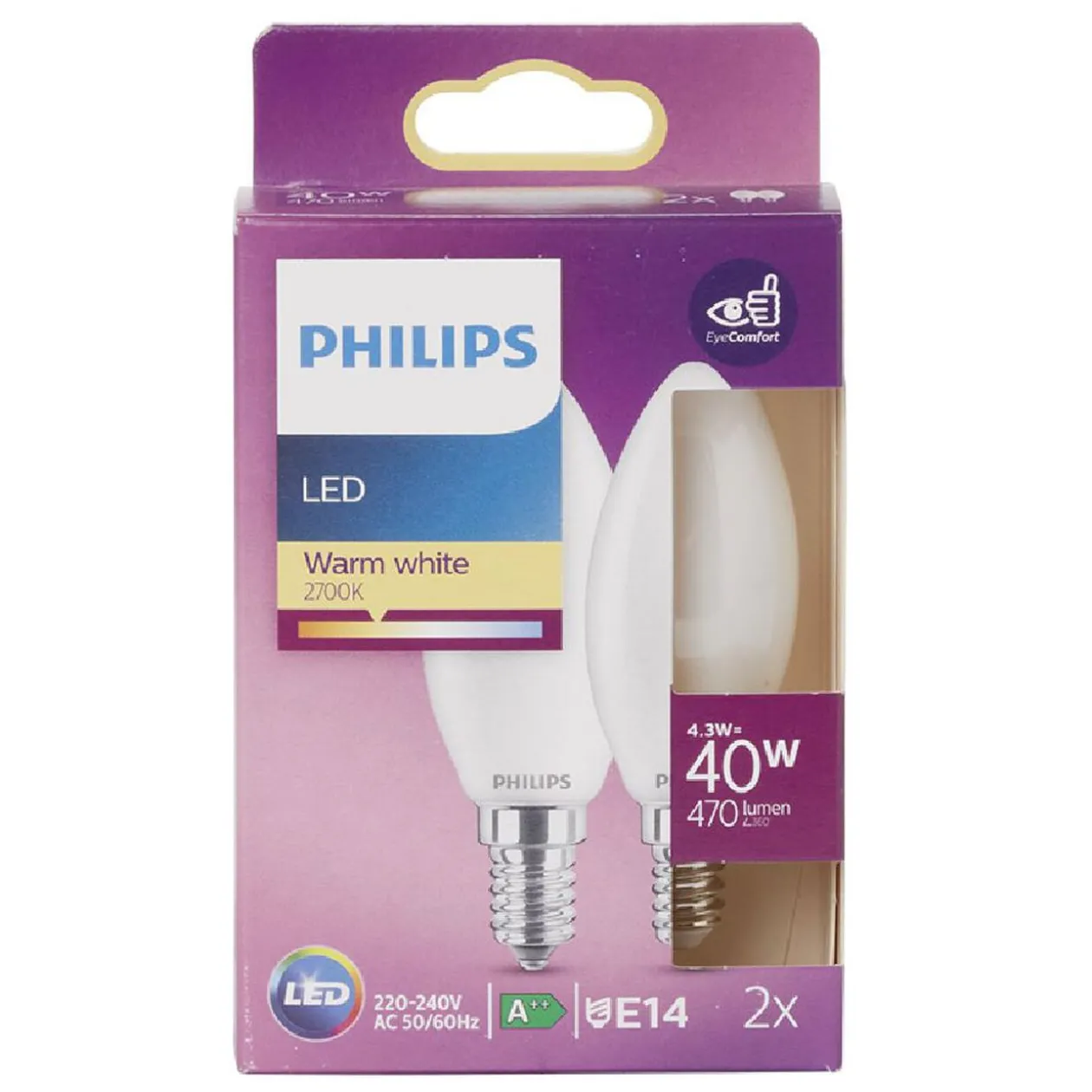 Ampoule LED C35 E14 40W x2