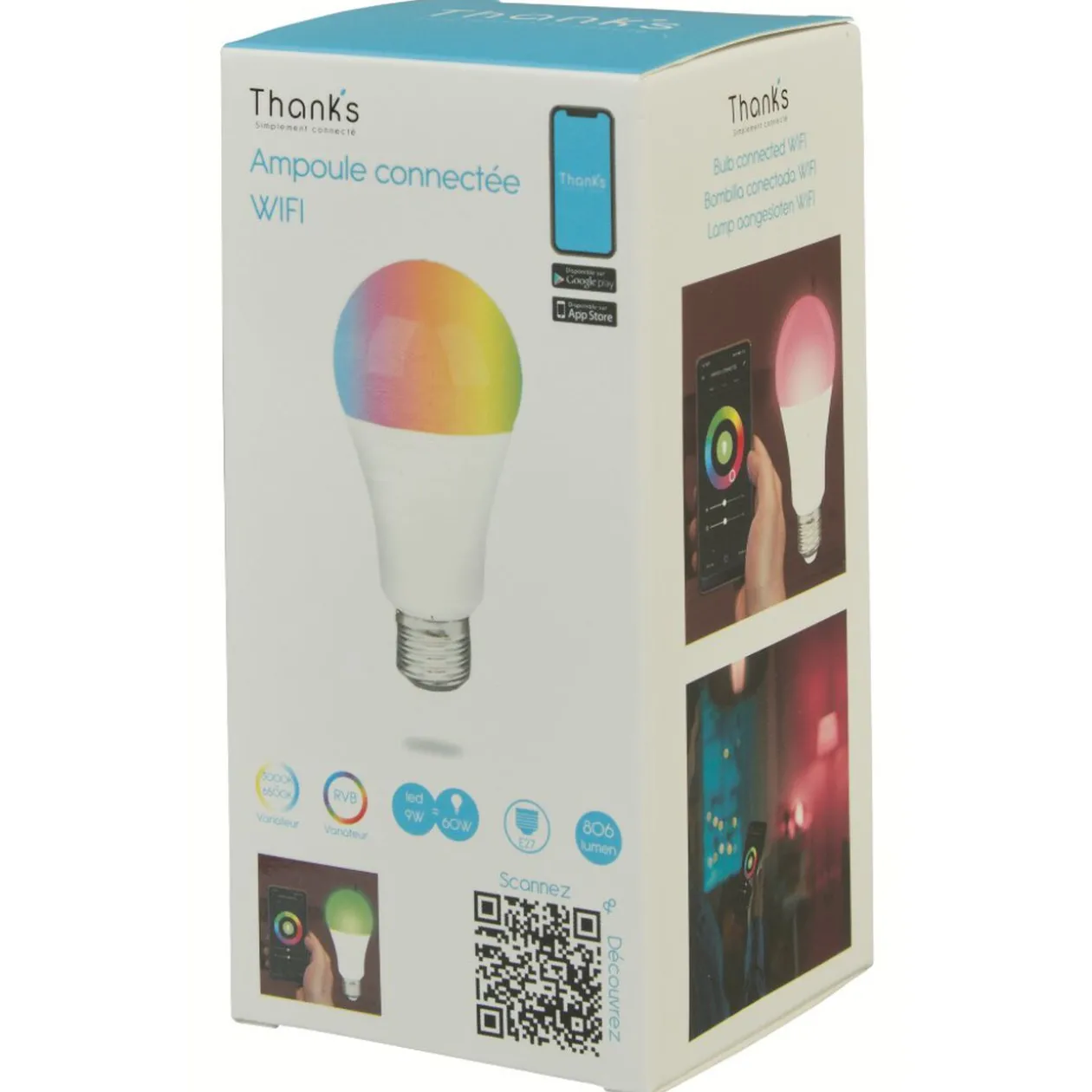 Ampoule LED connectée couleurs changeantes E27 60 W