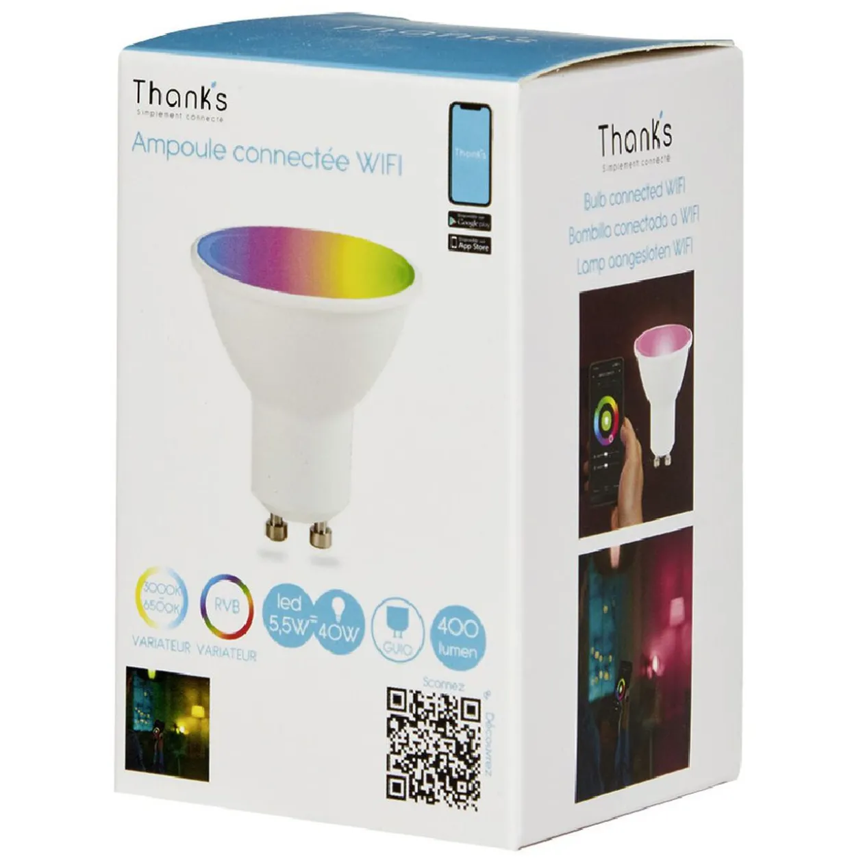 Ampoule LED connectée couleurs changeantes GU10 40 W