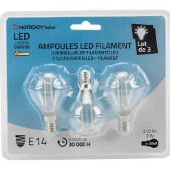 Ampoule LED filament clair 20W culot E14 Homday Lights x 3