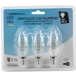 Ampoule LED filament clair 20W culot E14 Homday Lights x 3