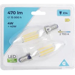 Ampoule LED filament E14 C35 470lms x2