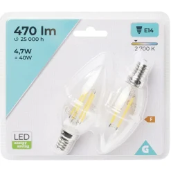 Ampoule LED filament E14 C35 Homday lumière chaude 470lms x2