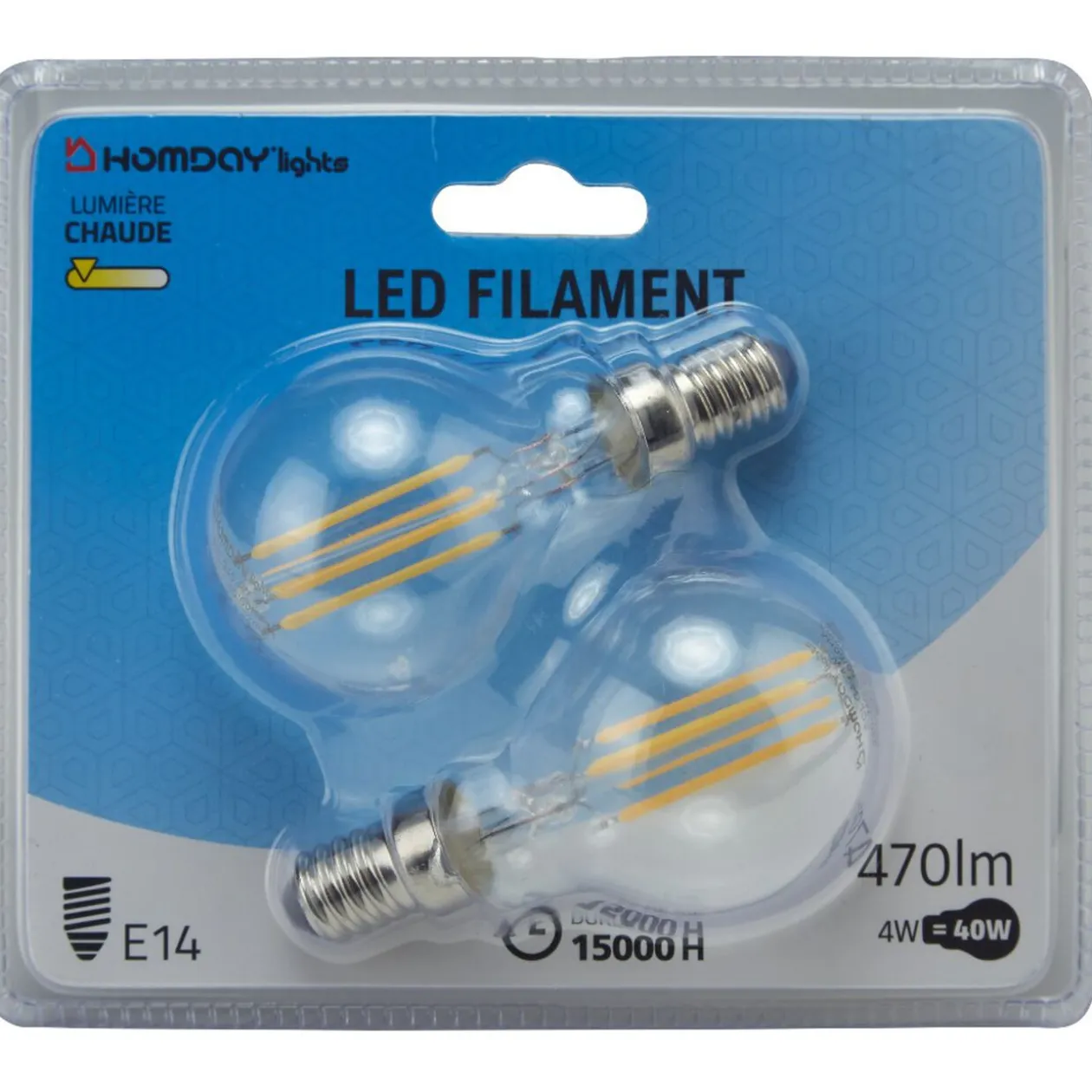 Ampoule LED filament Homday lumière chaude x2