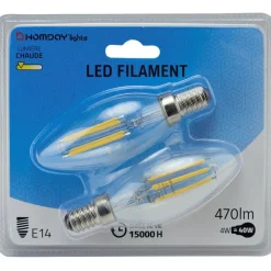 Ampoule LED filament Homday E14 G45 lumière chaude 470lms x2