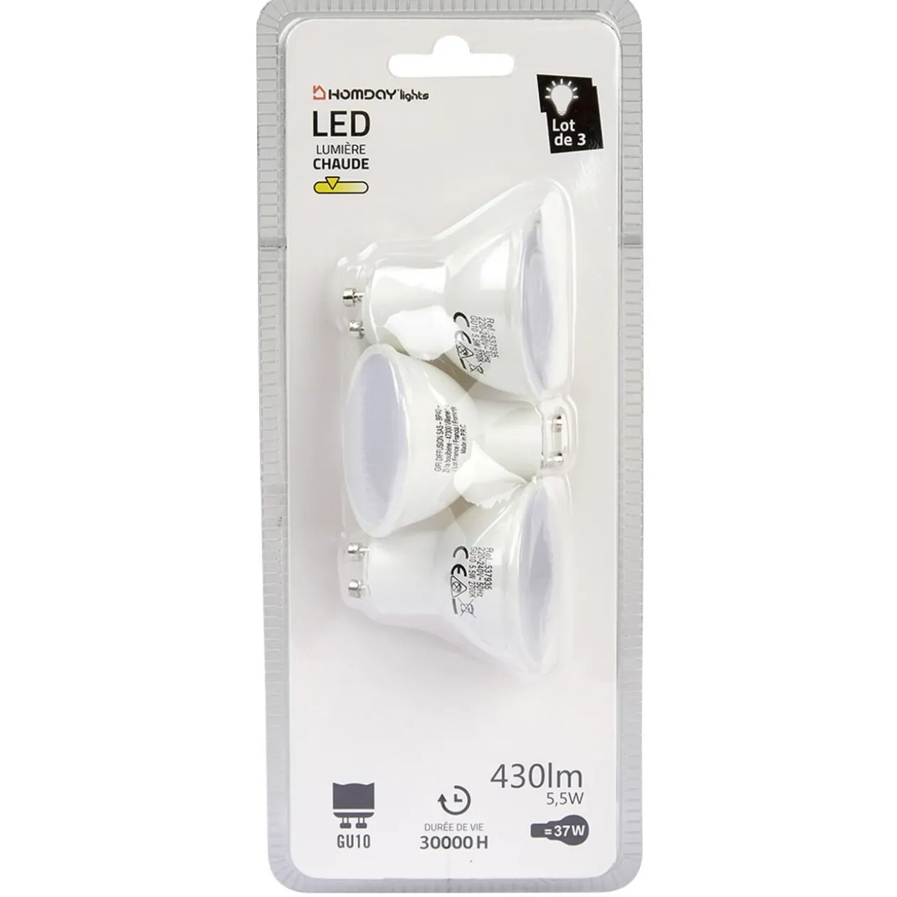 Ampoule LED Homday lumière chaude x3