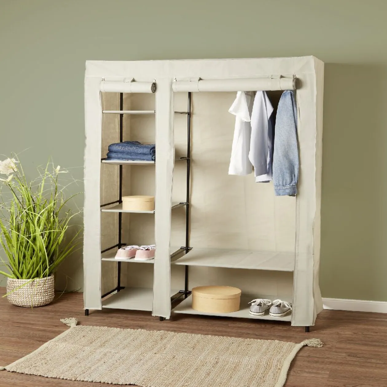 Armoire textile avec 7 étagères et portant 100x45x174cm