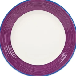 Assiette à dessert blanche à bord violet et bleu