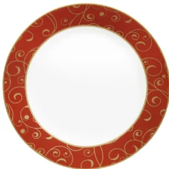 Assiette à dessert blanche rouge motifs dorés