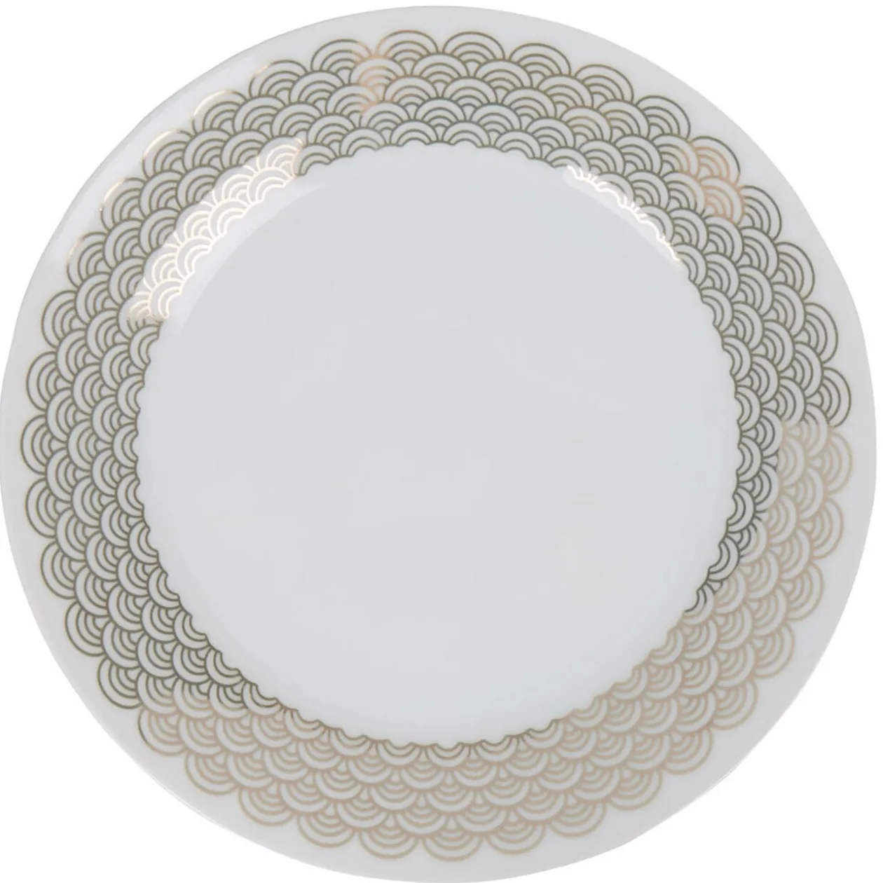 Assiette à dessert blanche bordure dorée vague seigaiha