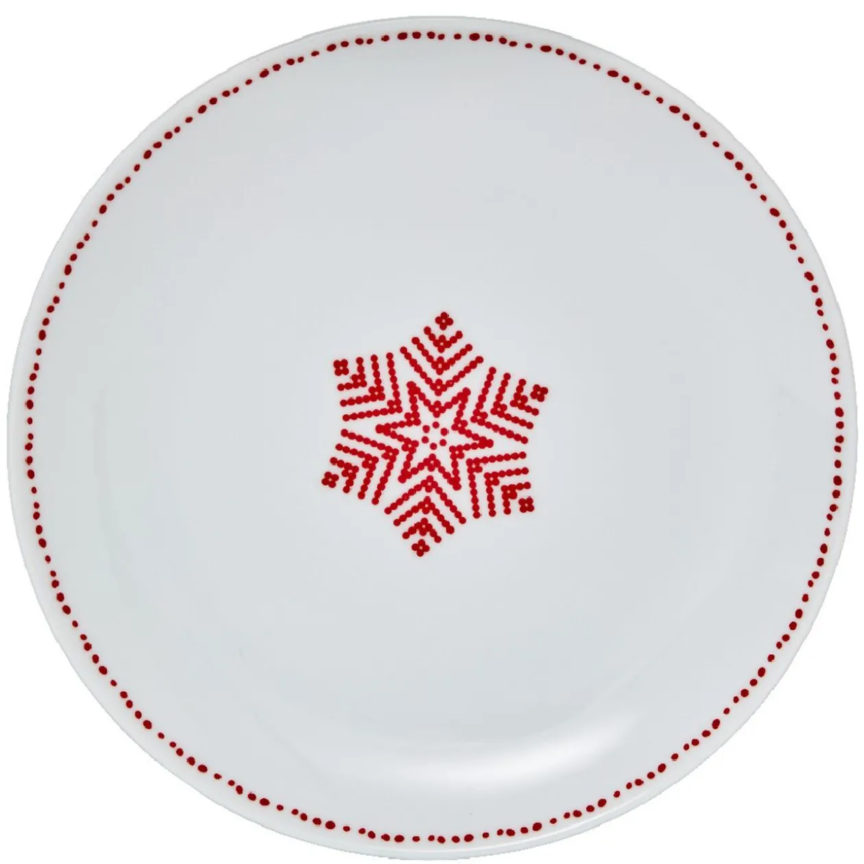 Assiette à dessert blanche décor flocon rouge