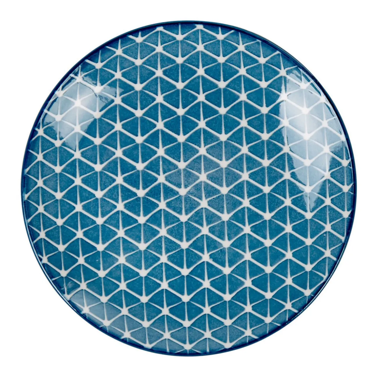 Assiette à dessert bleue motif grillagé blanc Urban