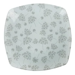 Assiette à dessert carrée blanche fleur pissenlit gris