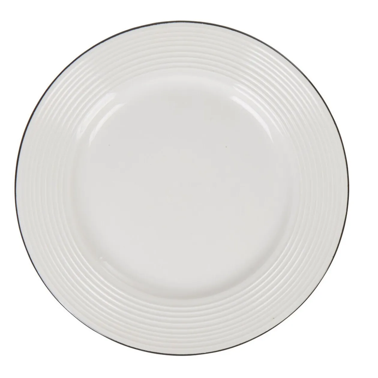Assiette à dessert en faïence ronde blanche relief bord noir