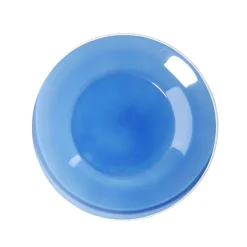 Assiette à dessert en verre bleu bord blanc Ø20cm