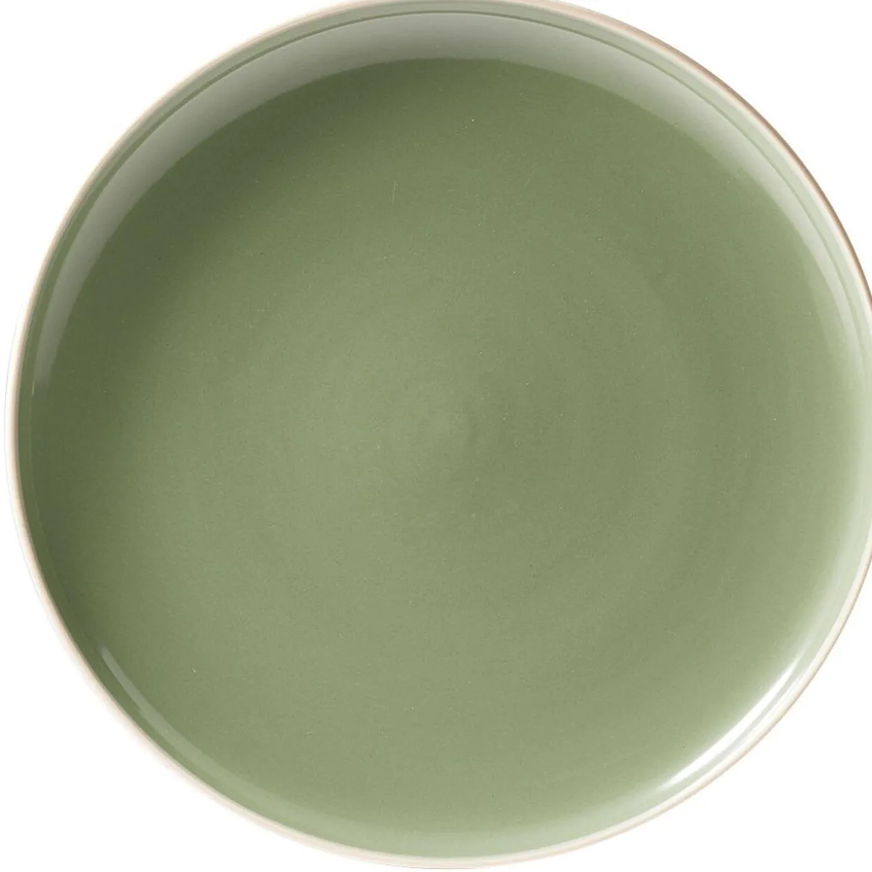 Assiette à dessert faïence vert avec liseré crème