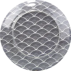 Assiette à dessert motif vague japonaise bleue et blanche