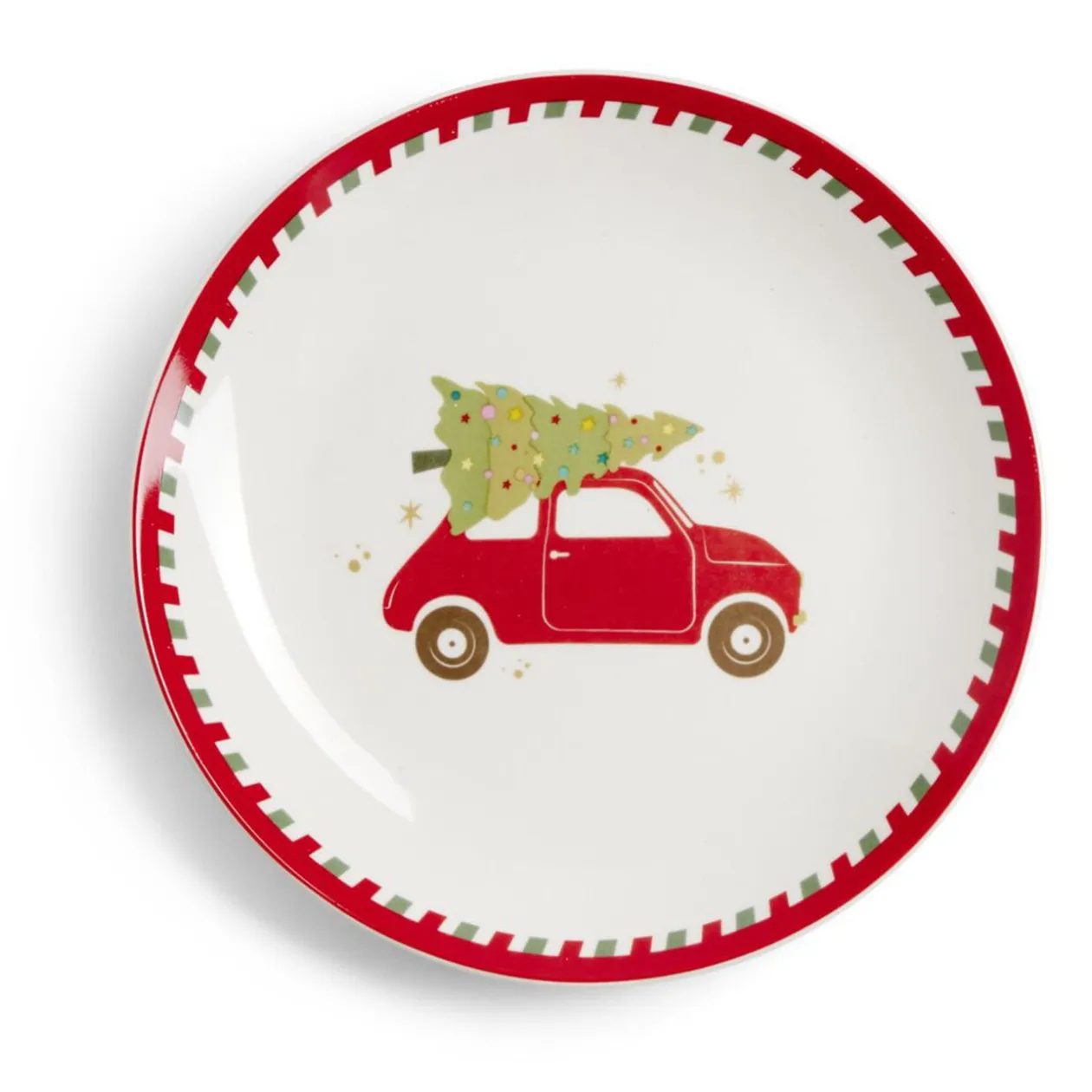 Assiette à dessert Noël porcelaine blanche motif voiture rouge Ø19cm