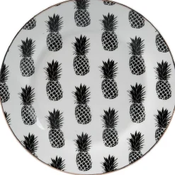 Assiette à dessert porcelaine blanche style tropical ananas