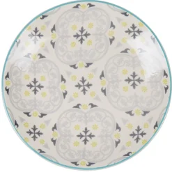 Assiette à dessert ronde beige à motif gris et jaune