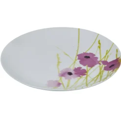 Assiette à dessert ronde blanche motif pavot violet