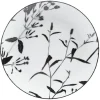 Assiette à dessert ronde blanche décor tiges feuilles noires