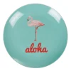 Assiette à dessert ronde bleu turquoise flamant rose aloha