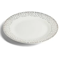 Assiette à dessert ronde Ø19cm porcelaine pois blanc et doré